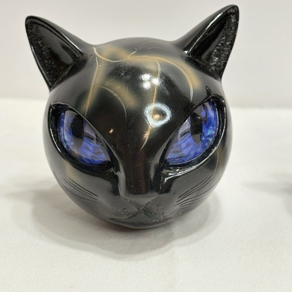 Black Cat Head Sculpture Lot Of 2 Wood/Plastic - Picture 2 of 7
